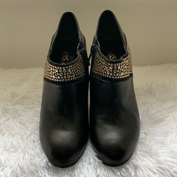 ABS Allen Schwartz Black & Gold Studded Booties 7 - Picture 2 of 6